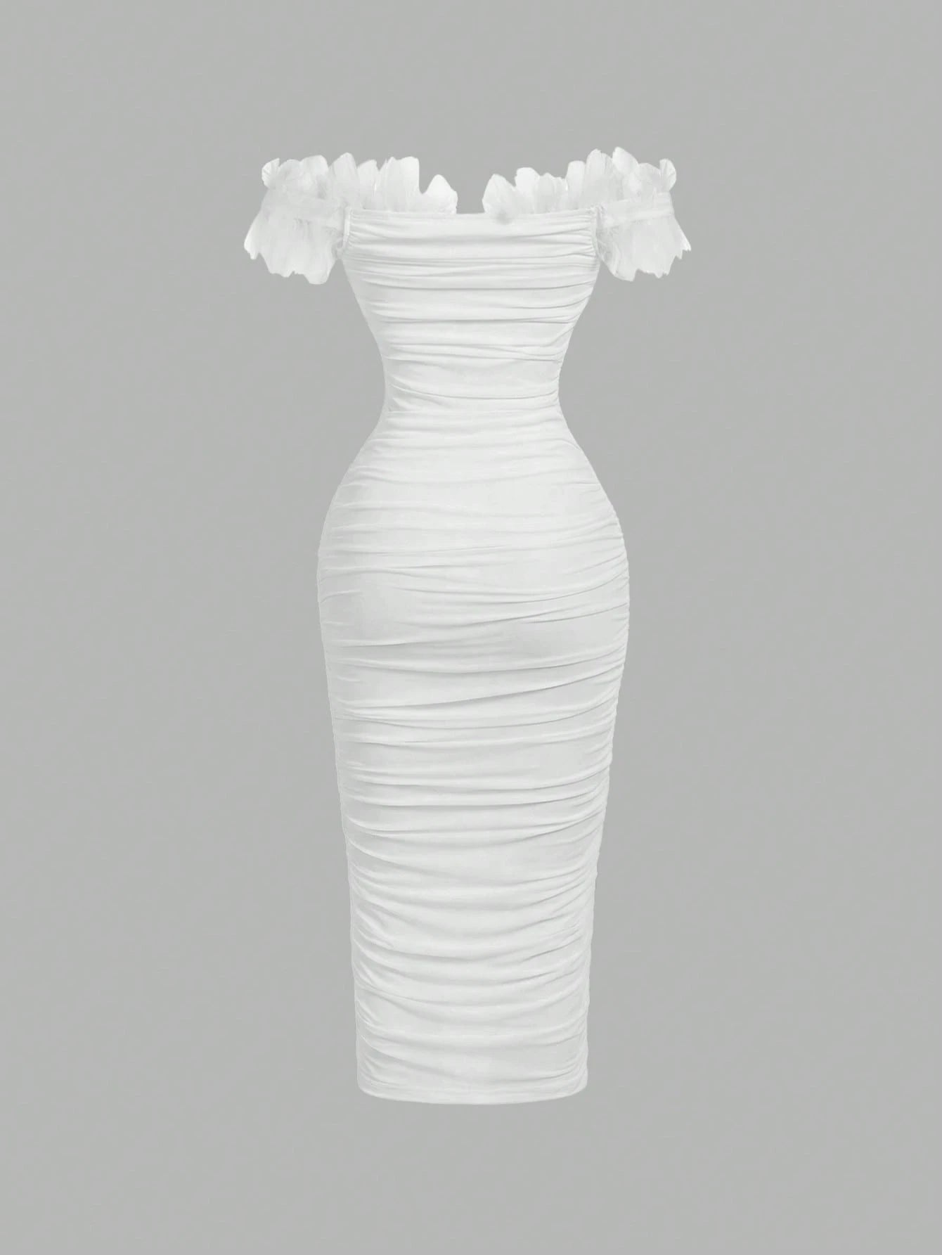 MOD Women's Elegant White Summer Bridal Wedding Guest Dress,3D Floral