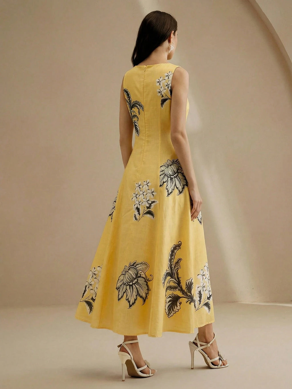 Anewsta Elegant Floral Print Slip Dress With Embroidered 3D Flowers,