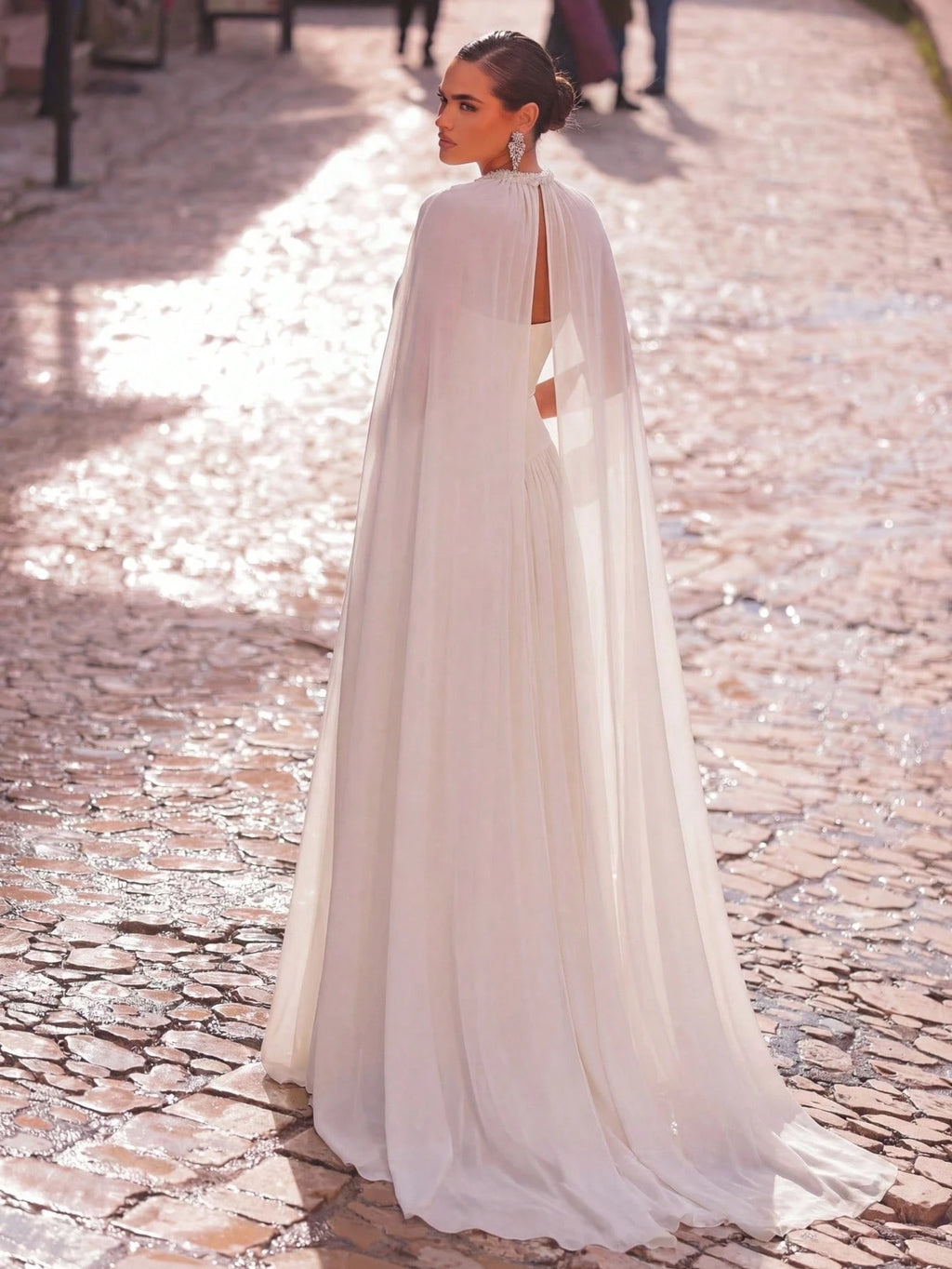 Aureia Elegant, , Fashionable Apricot Chiffon Halter Shawl Ruched Decor A-Line Dress, Party Wedding Guest And - image 3