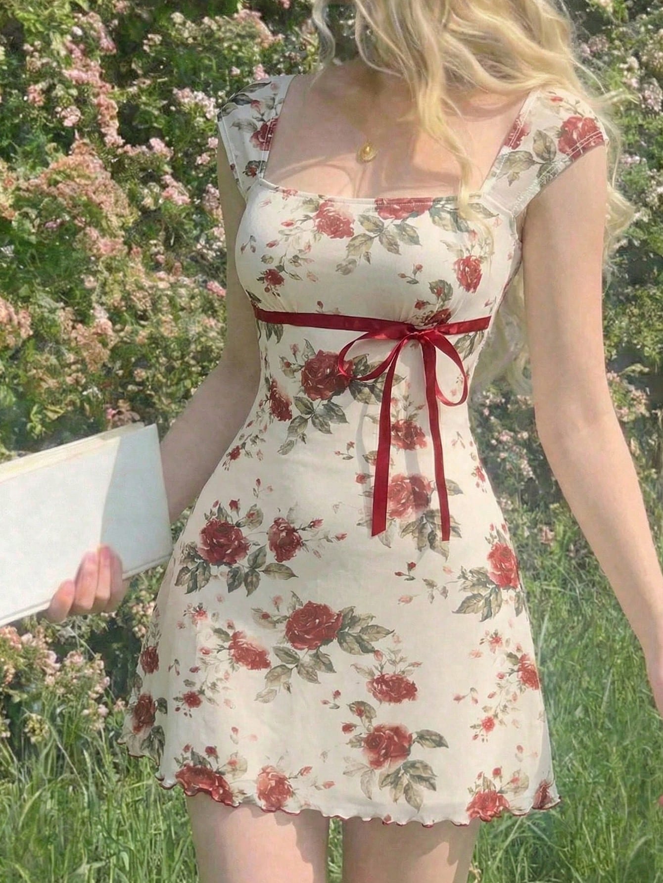 MOD Bowknot Pleated Mesh Abstract Floral Dress, Back To School,
