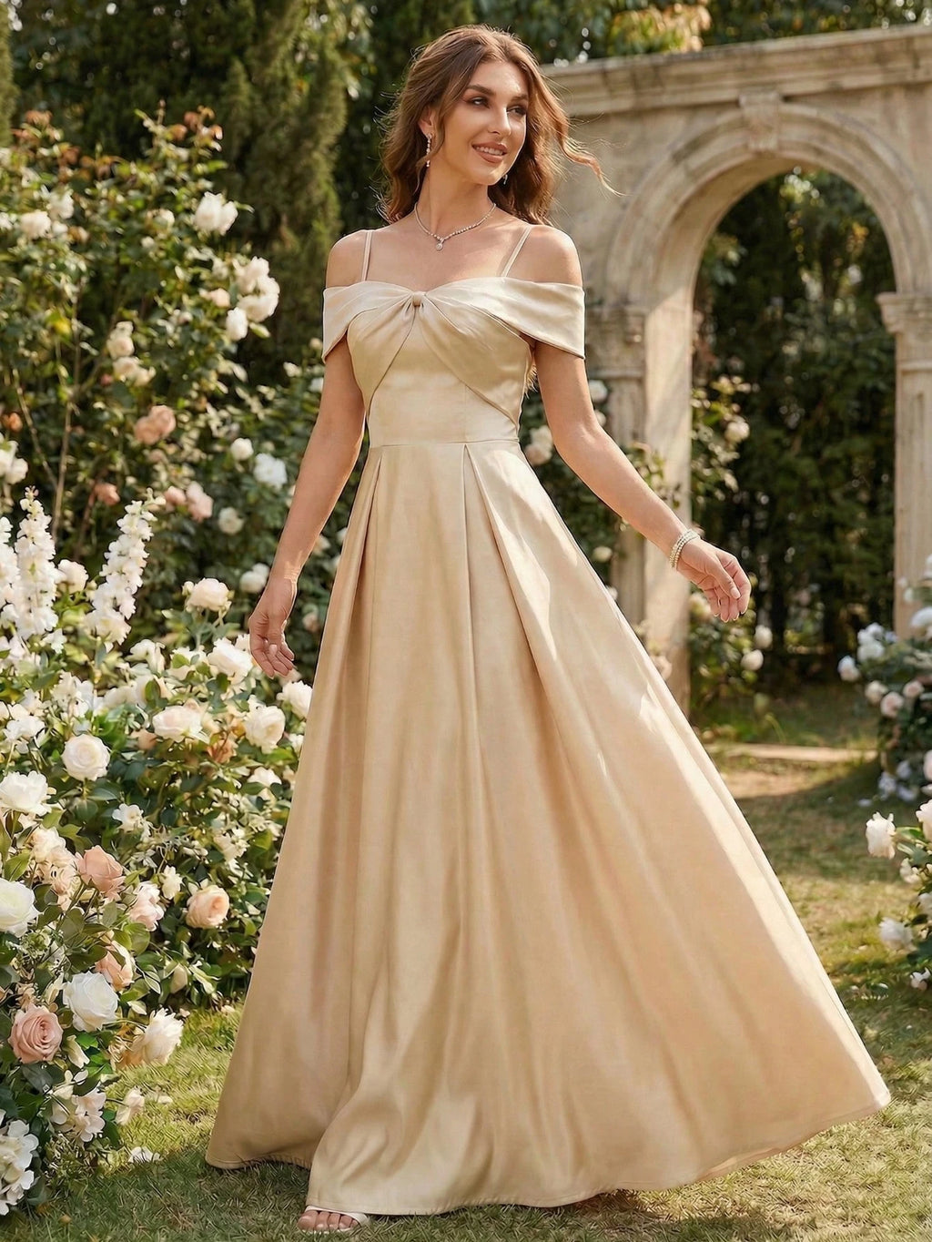 YUMIBRAVO Solid Color Satin Strapless Dress With Bowknot Accent Wedding Gown White Elegant Bridal Dress,Bride - image 11