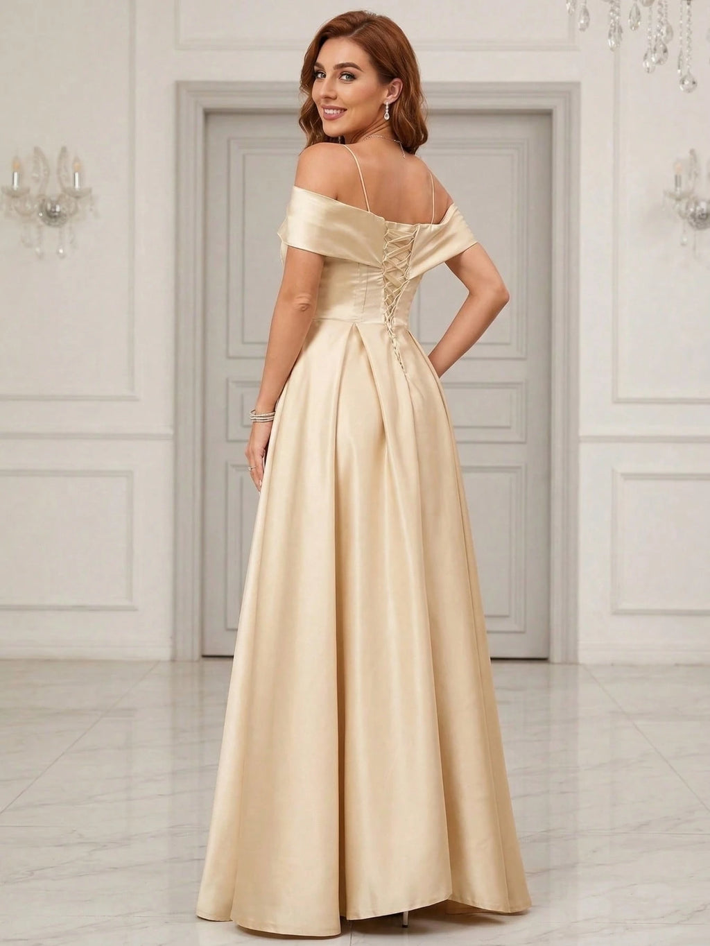 YUMIBRAVO Solid Color Satin Strapless Dress With Bowknot Accent Wedding Gown White Elegant Bridal Dress,Bride - image 16