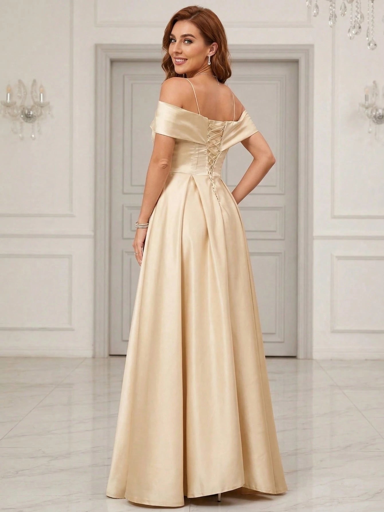 YUMIBRAVO Solid Color Satin Strapless Dress With Bowknot Accent Wedding Gown White Elegant Bridal Dress,Bride - image 16