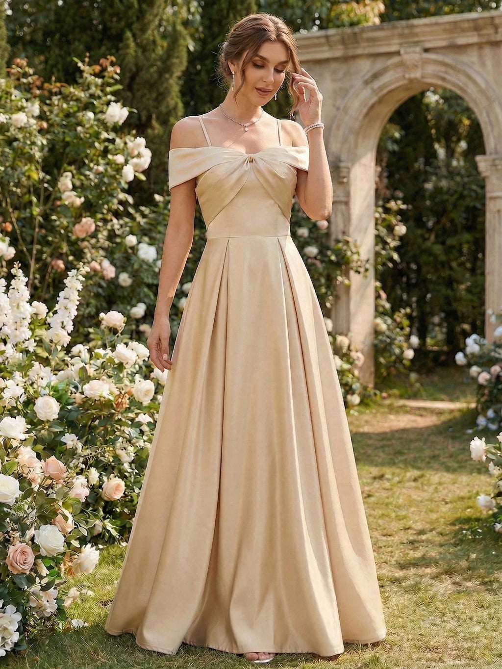 YUMIBRAVO Solid Color Satin Strapless Dress With Bowknot Accent Wedding Gown White Elegant Bridal Dress,Bride - image 14