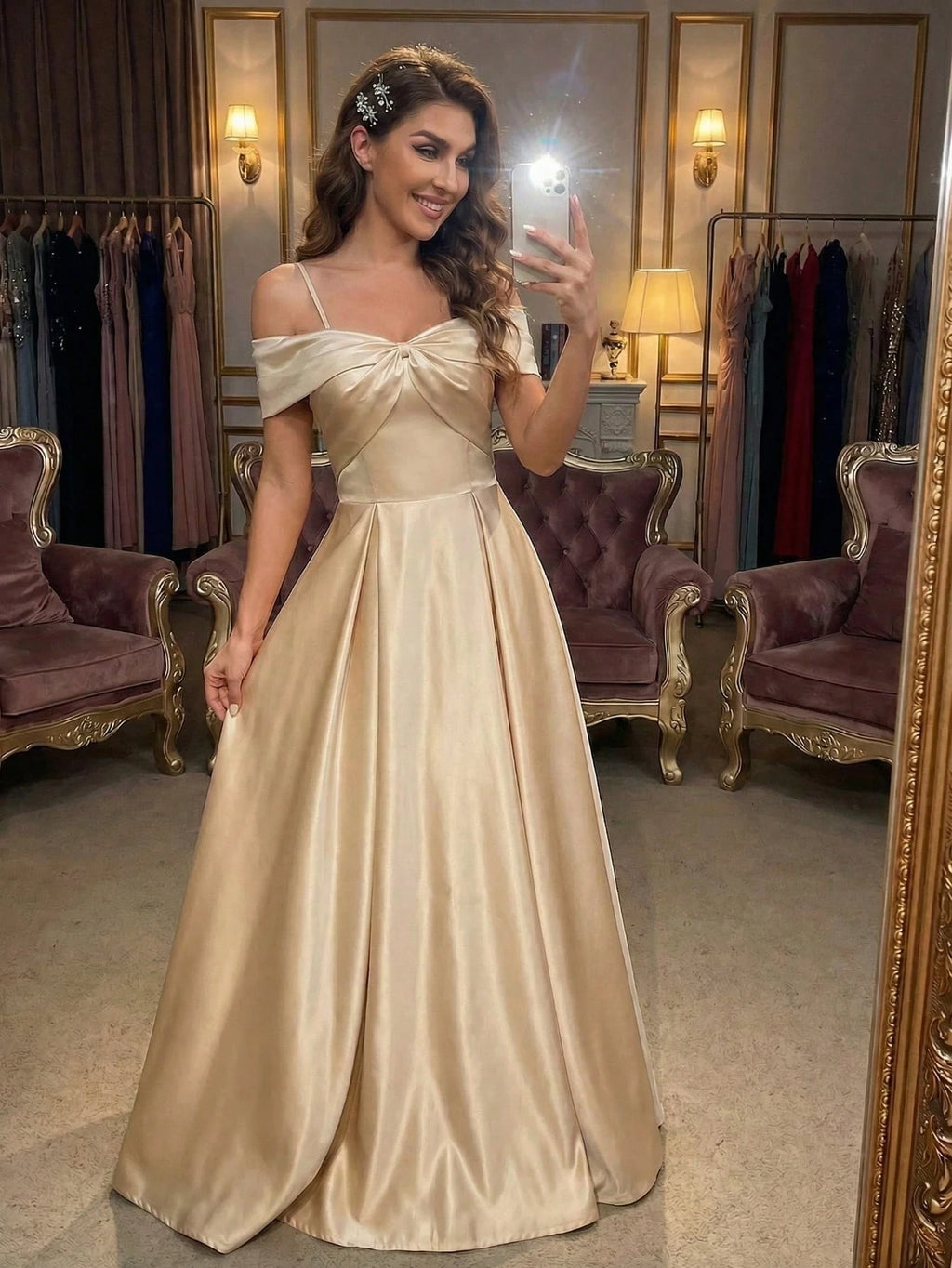 YUMIBRAVO Solid Color Satin Strapless Dress With Bowknot Accent Wedding Gown White Elegant Bridal Dress,Bride - image 13