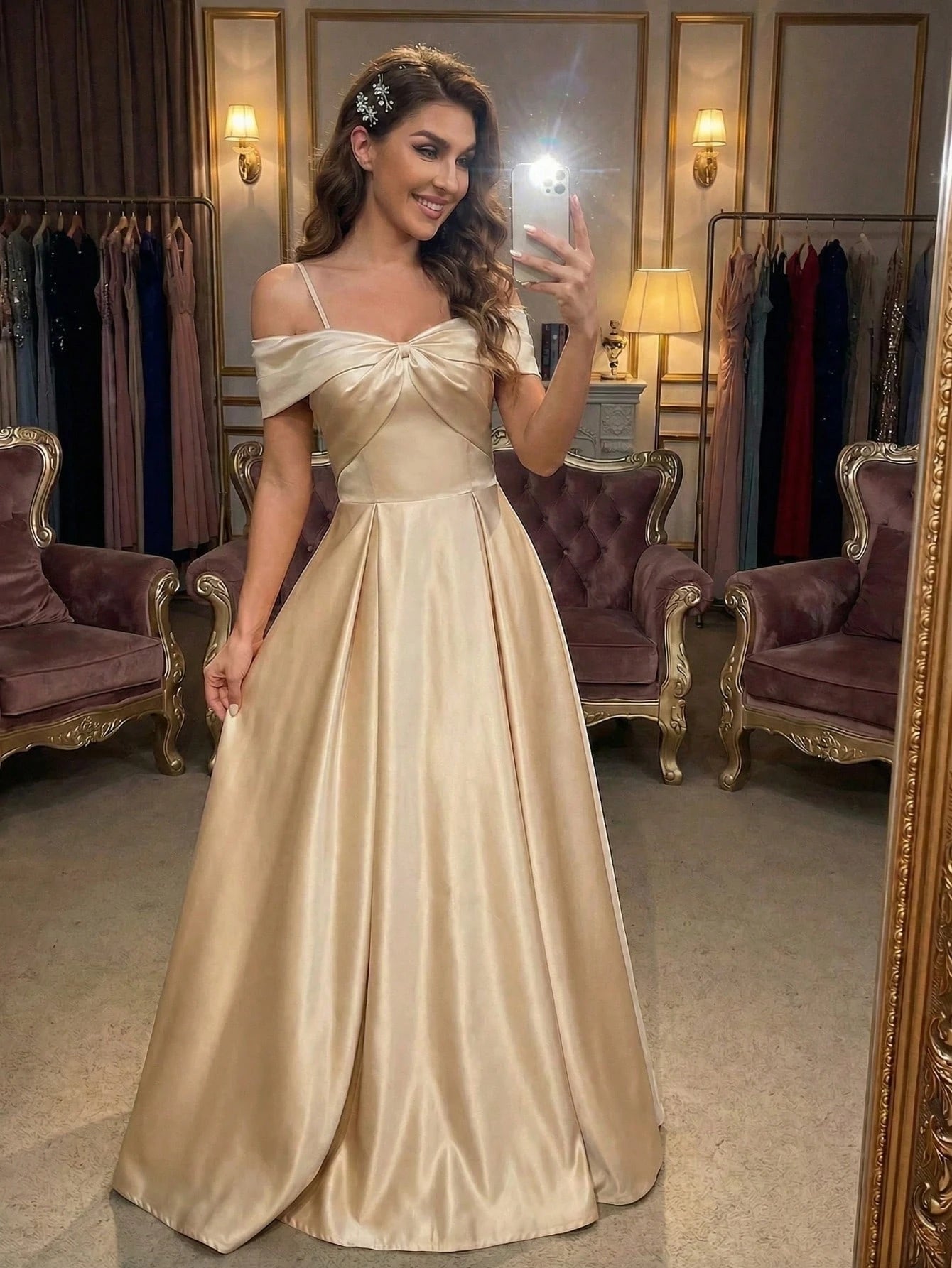YUMIBRAVO Solid Color Satin Strapless Dress With Bowknot Accent Wedding Gown White Elegant Bridal Dress,Bride - image 13