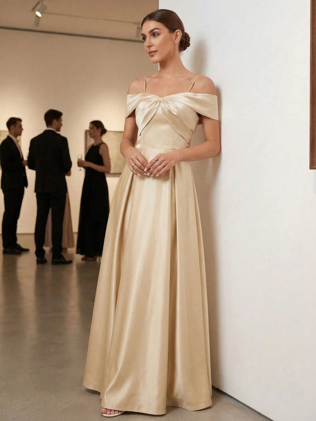 YUMIBRAVO Solid Color Satin Strapless Dress With Bowknot Accent Wedding Gown White Elegant Bridal Dress,Bride - image 10