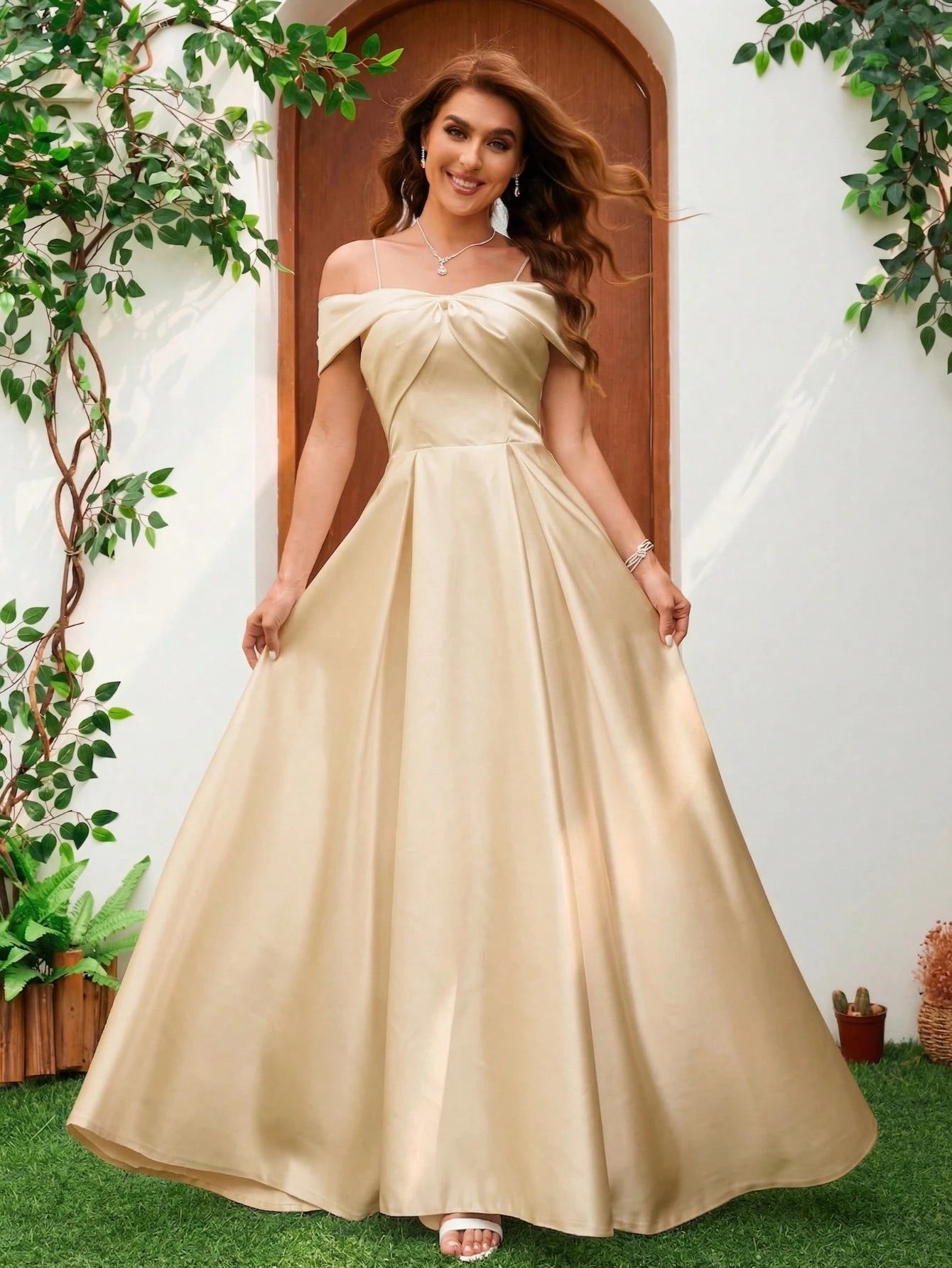 YUMIBRAVO Solid Color Satin Strapless Dress With Bowknot Accent Wedding Gown White Elegant Bridal Dress,Bride - image 12
