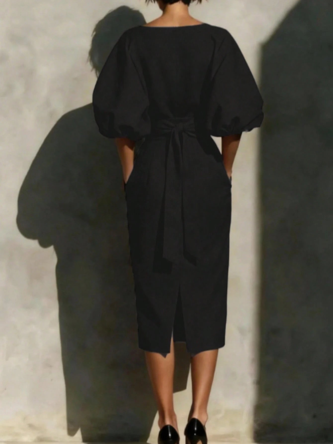 Fashionable Women's Casual Mid-Length Dress, Boat Neck Design, Three-Quarter Sleeves, Straight Hem Elegant - image 2