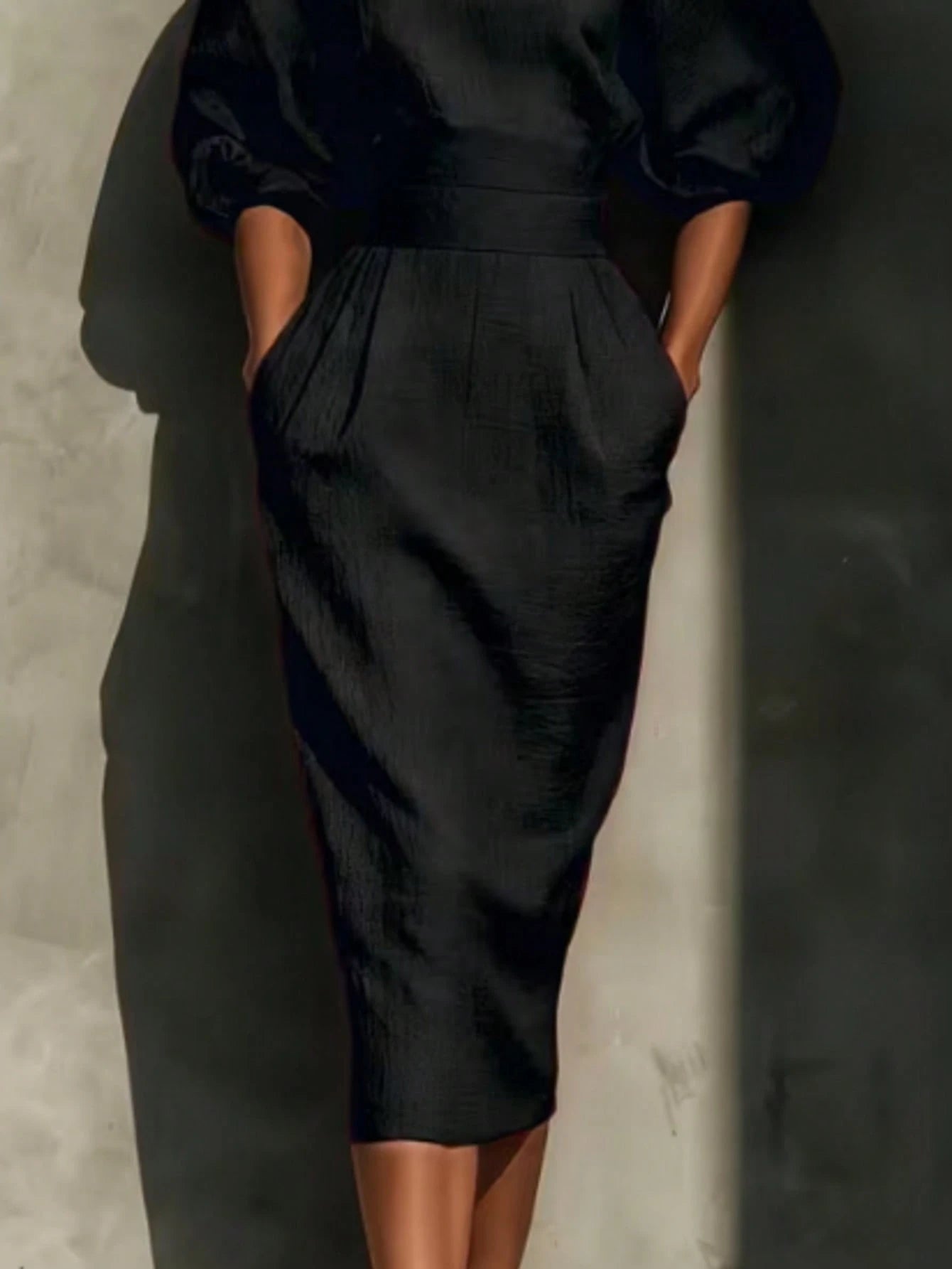 Fashionable Women's Casual Mid-Length Dress, Boat Neck Design, Three-Quarter Sleeves, Straight Hem Elegant - image 4