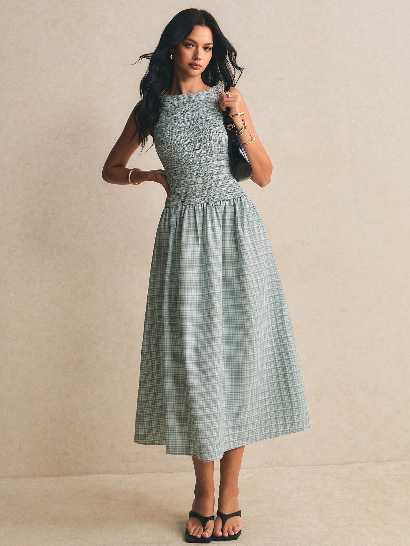 Poéselle Pink Plaid Summer Casual Holiday Picnic Vacation Pleated