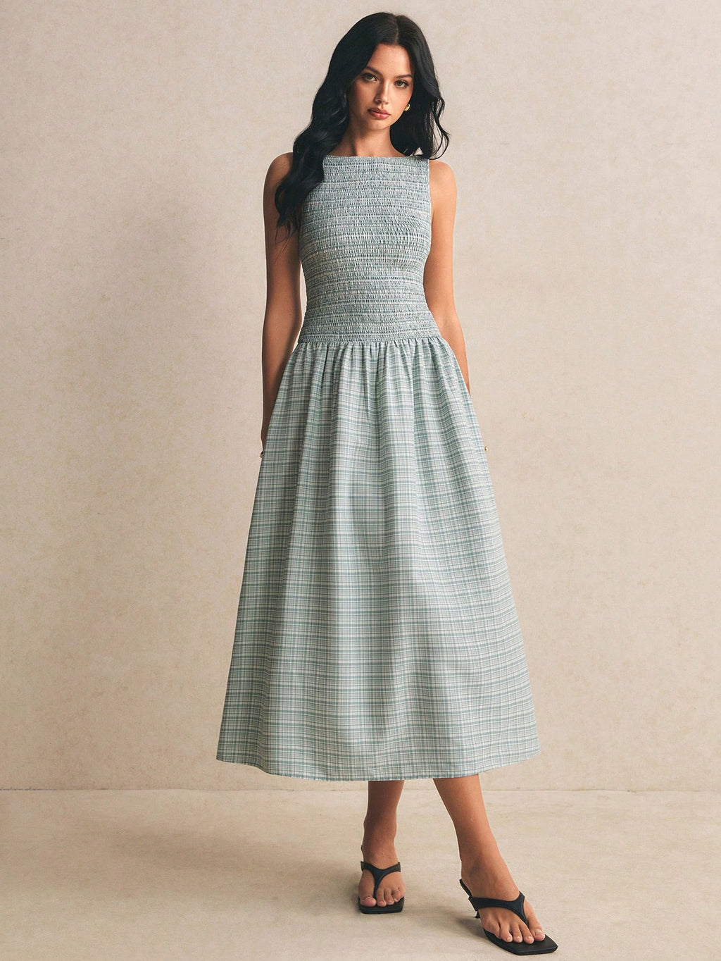 Poéselle Pink Plaid Summer Casual Holiday Picnic Vacation Pleated