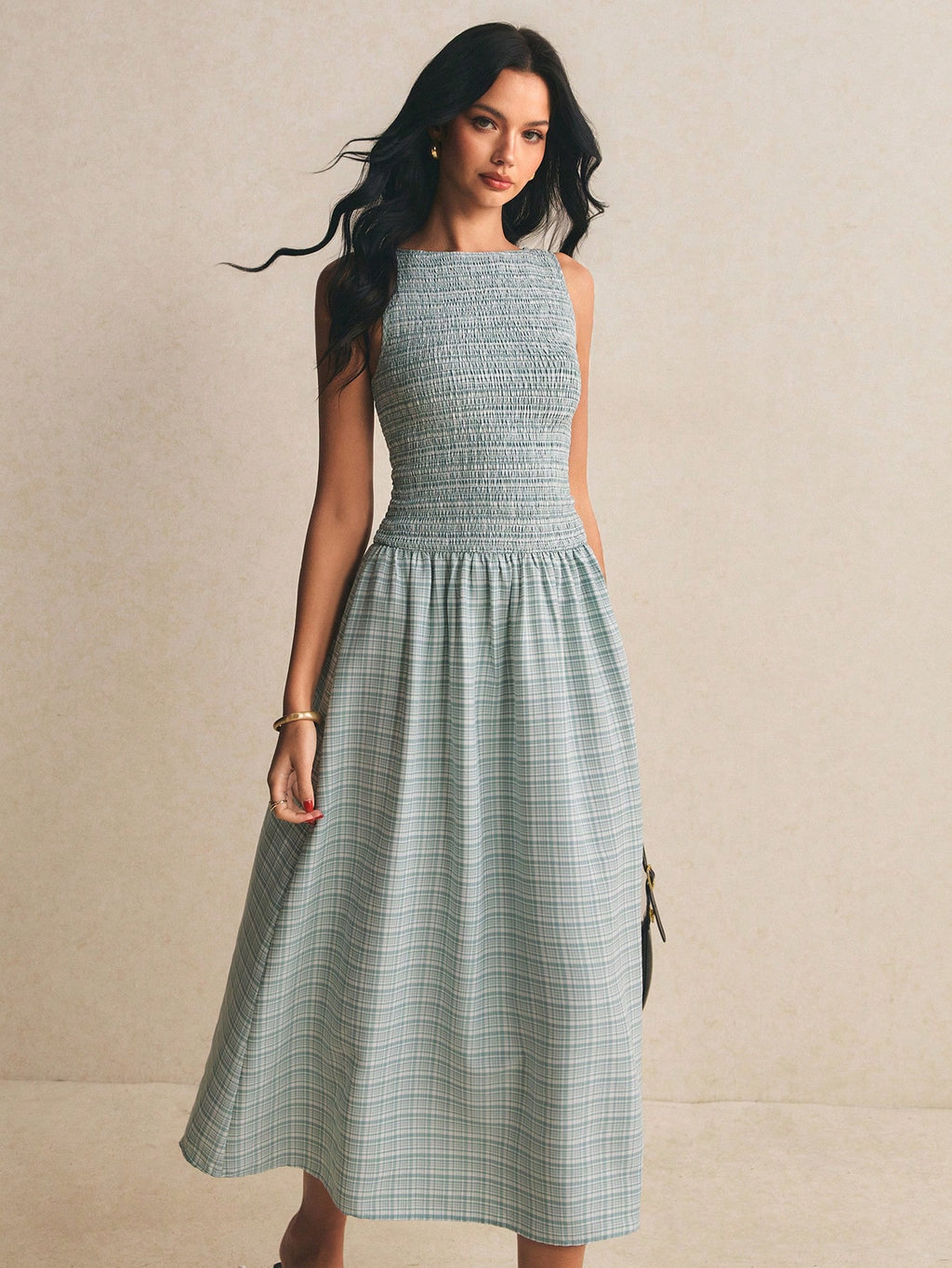 Poéselle Pink Plaid Summer Casual Holiday Picnic Vacation Pleated