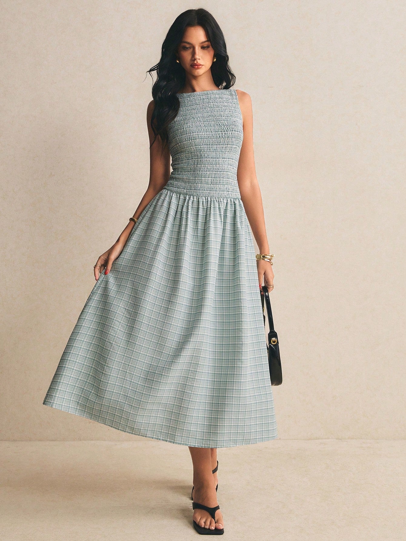 Poéselle Pink Plaid Summer Casual Holiday Picnic Vacation Pleated