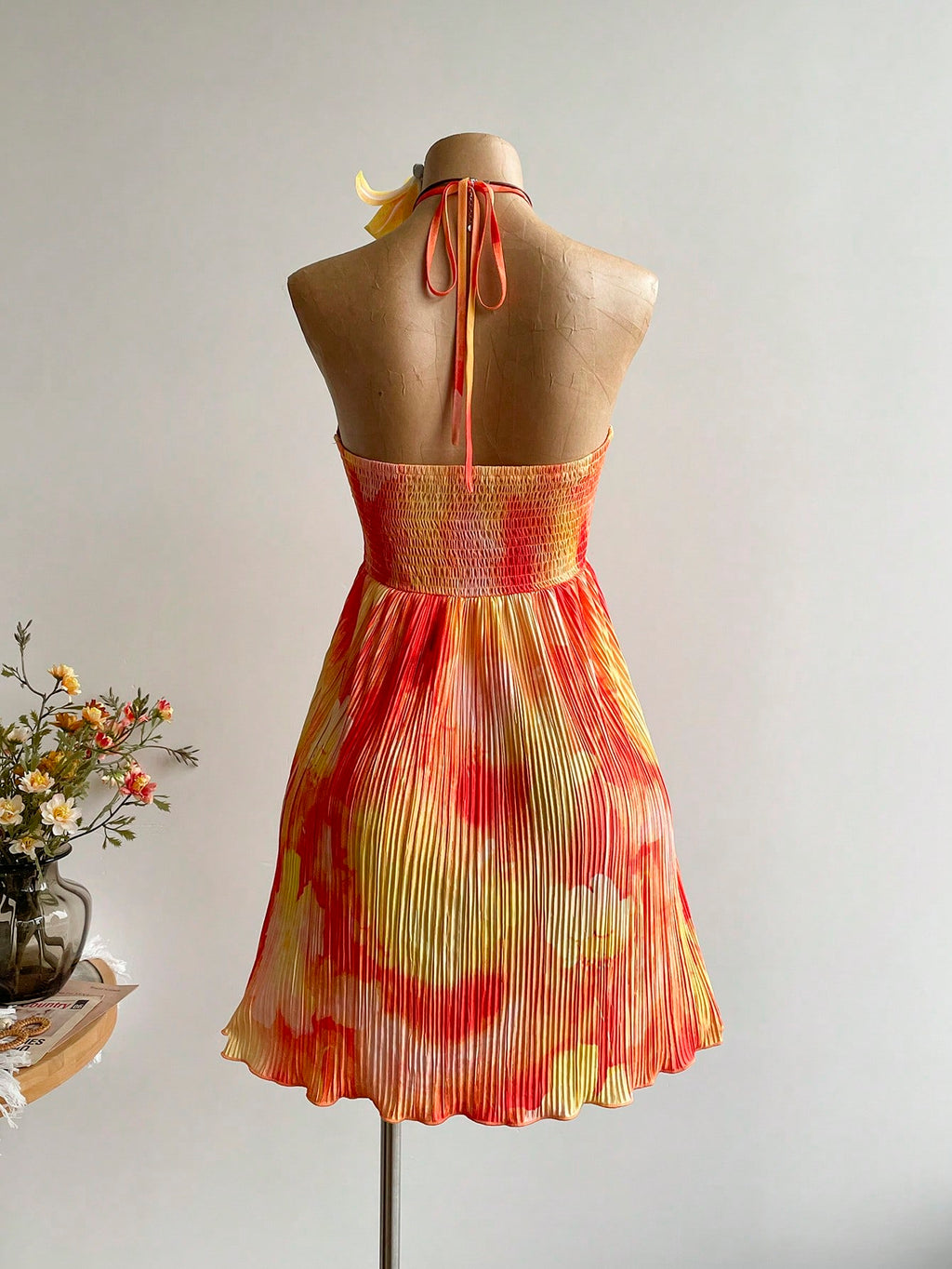 Rusttydustty Party Sunset Tie-Dye Backless Mini Dress, Vacation Pleated Flowy Dress, Tea Party, Beach, - image 4