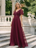 EVERPRETTY Elegant V-Neck Ruffle Sequin Bridesmaid Dress, Formal Evening Gown Wedding Spring