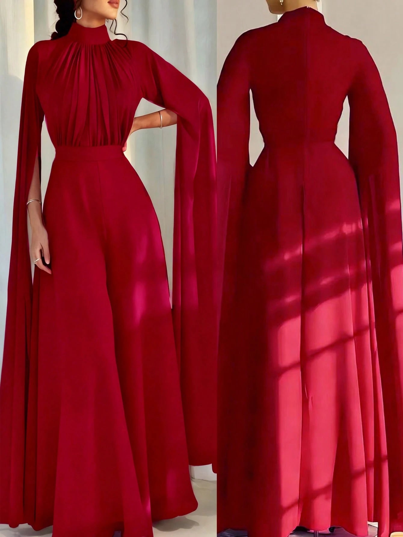 Solid Color Ruffle Hem Jumpsuit, No Zipper, Formal Occasion, Wedding Party, Holiday Event - image 5