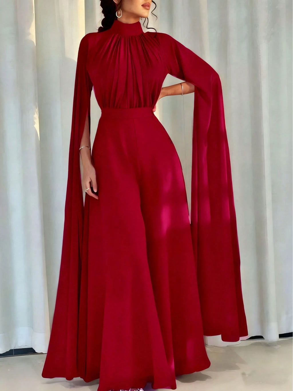 Solid Color Ruffle Hem Jumpsuit, No Zipper, Formal Occasion, Wedding Party, Holiday Event - image 7