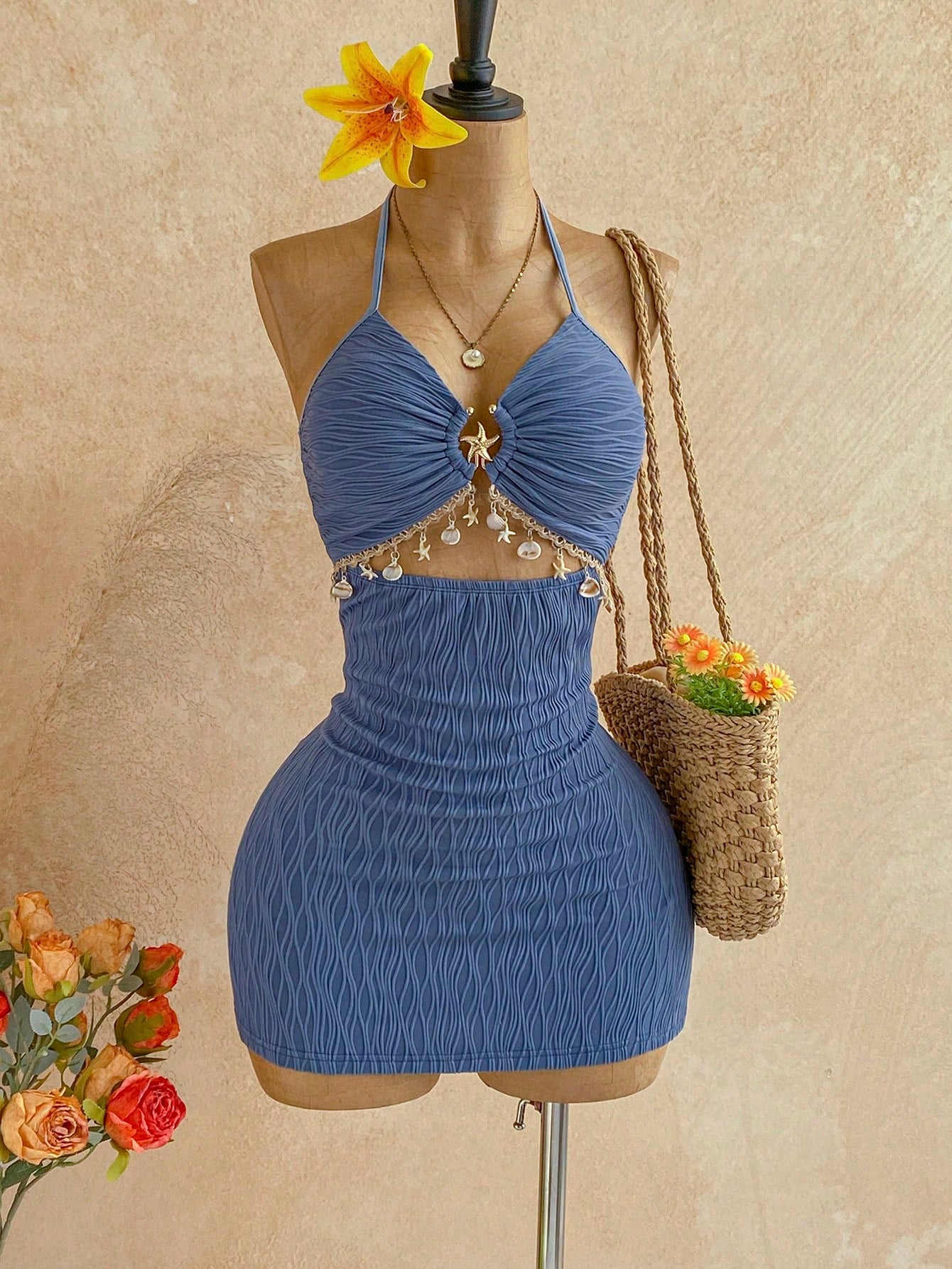 Soleia Women's V-Neck Dusty Blue Summer Casual Holiday Vacation