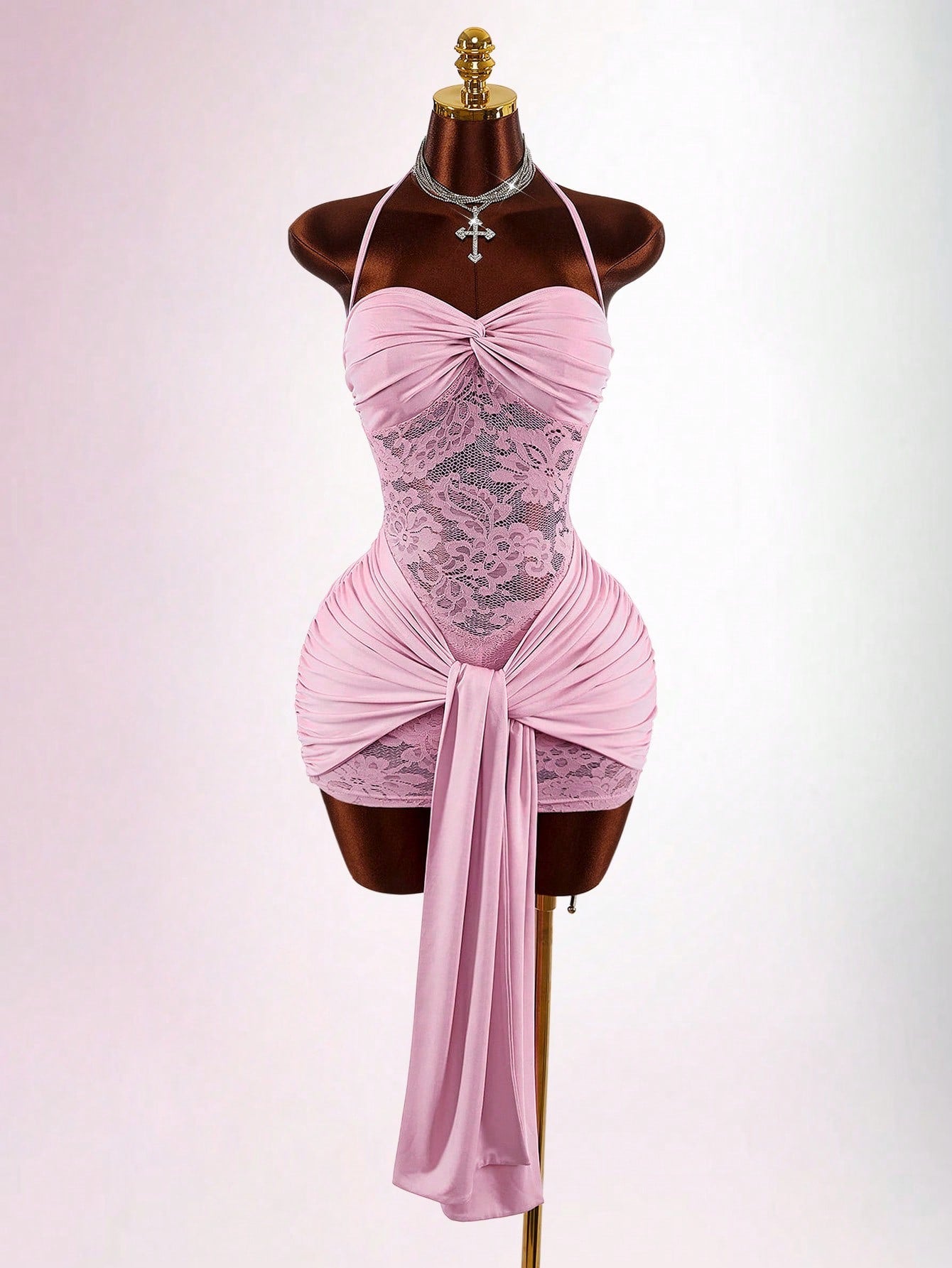 Amplova Romantic Yellow Spring Vacation Halter Front Twist V-Neck