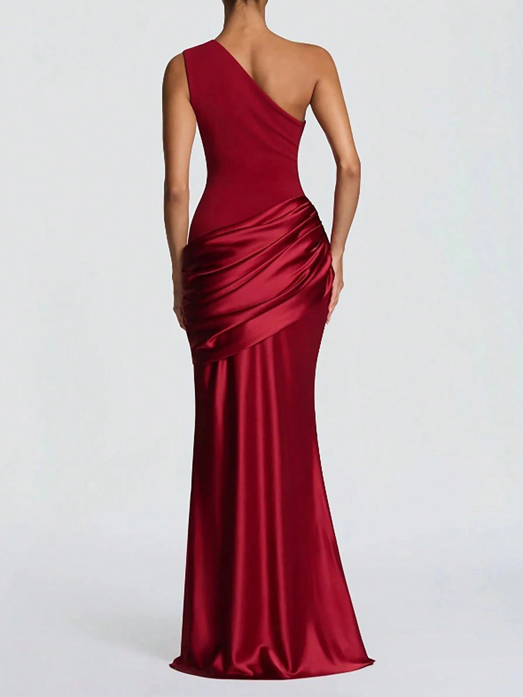 Elegant Satin Patchwork One-Shoulder Dress, Fashionable For Outings, Weddings, Parties, And Clubs, - image 16