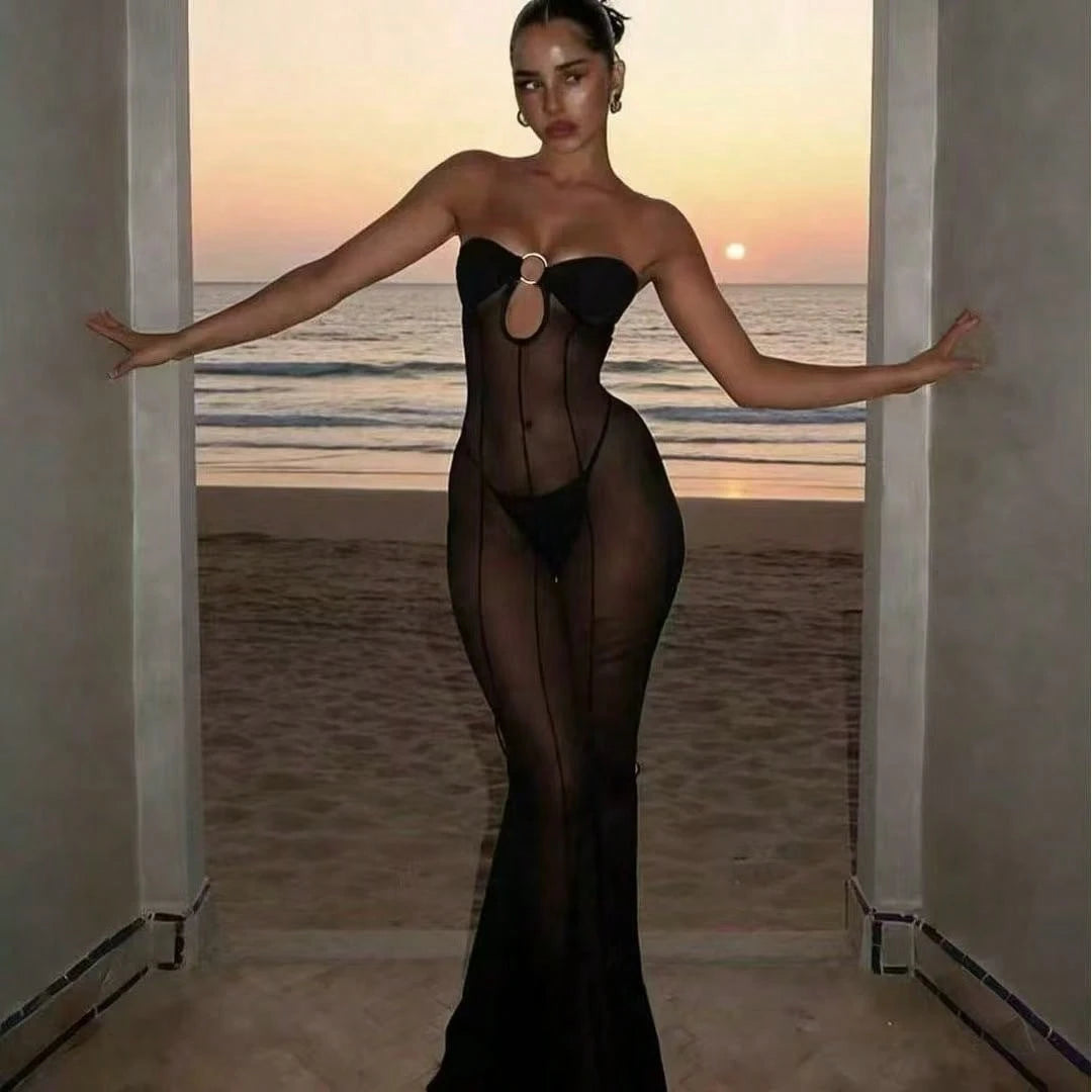 Women's Sexy Sleeveless V-Neck Chiffon Sheer Beach Cover Up Casual