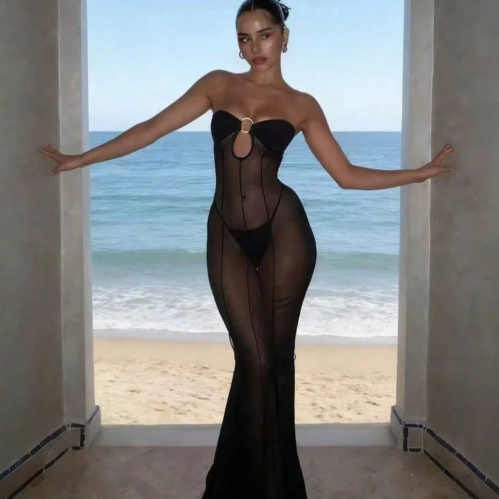 Women's Sexy Sleeveless V-Neck Chiffon Sheer Beach Cover Up Casual