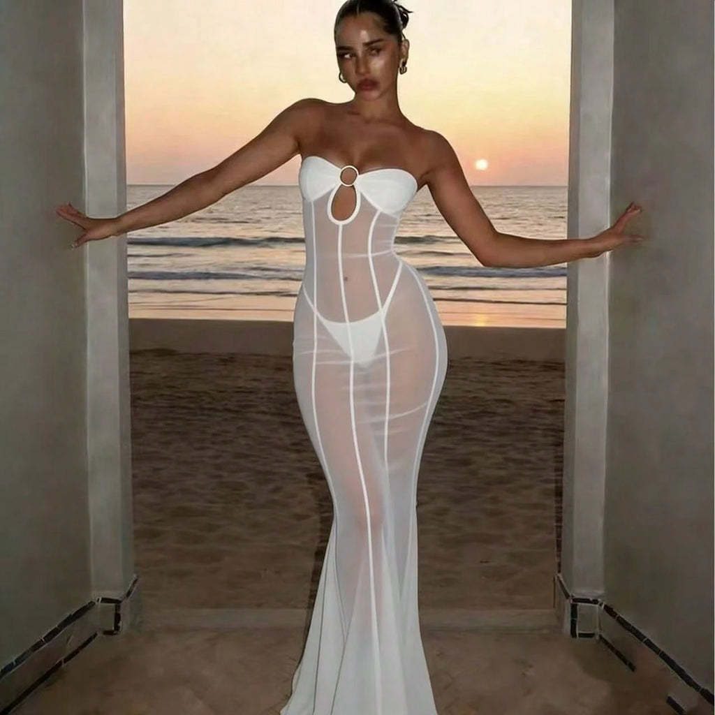 Women's Sexy Sleeveless V-Neck Chiffon Sheer Beach Cover Up Casual