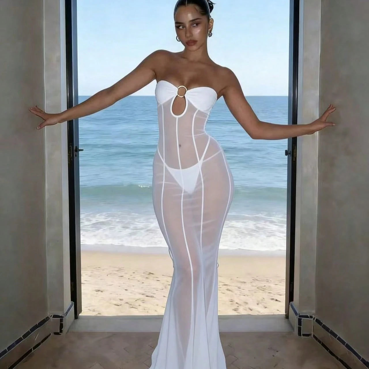 Women's Sexy Sleeveless V-Neck Chiffon Sheer Beach Cover Up Casual