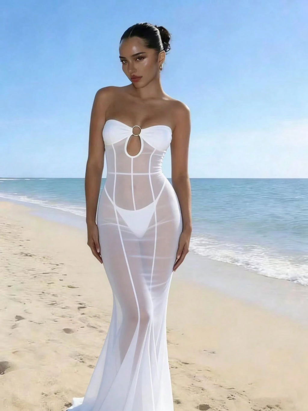 Women's Sexy Sleeveless V-Neck Chiffon Sheer Beach Cover Up Casual