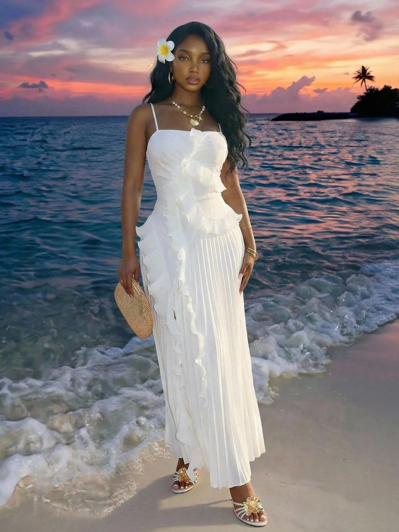 Slaydiva Women's Elegant White Long Dress For Summer Date,Halter