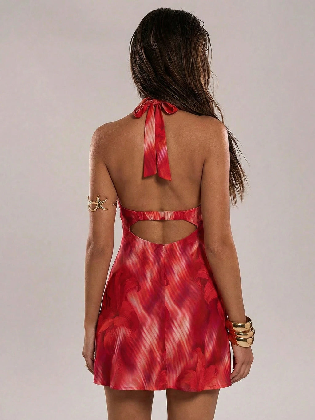 BAE Women's Red Summer Boho Sequin Holiday Vacation Holiday Animal Print & Floral Halter Metal Decor Backless - image 8