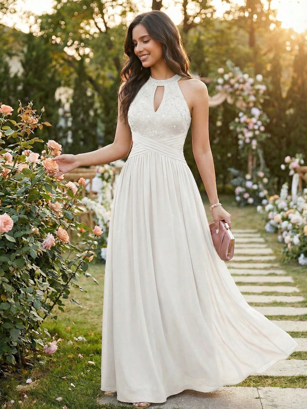 YUMIBRAVO Elegant Wedding Dresses For Bride,Long White Dress For Women,Hollow Out Wedding Dress - image 2
