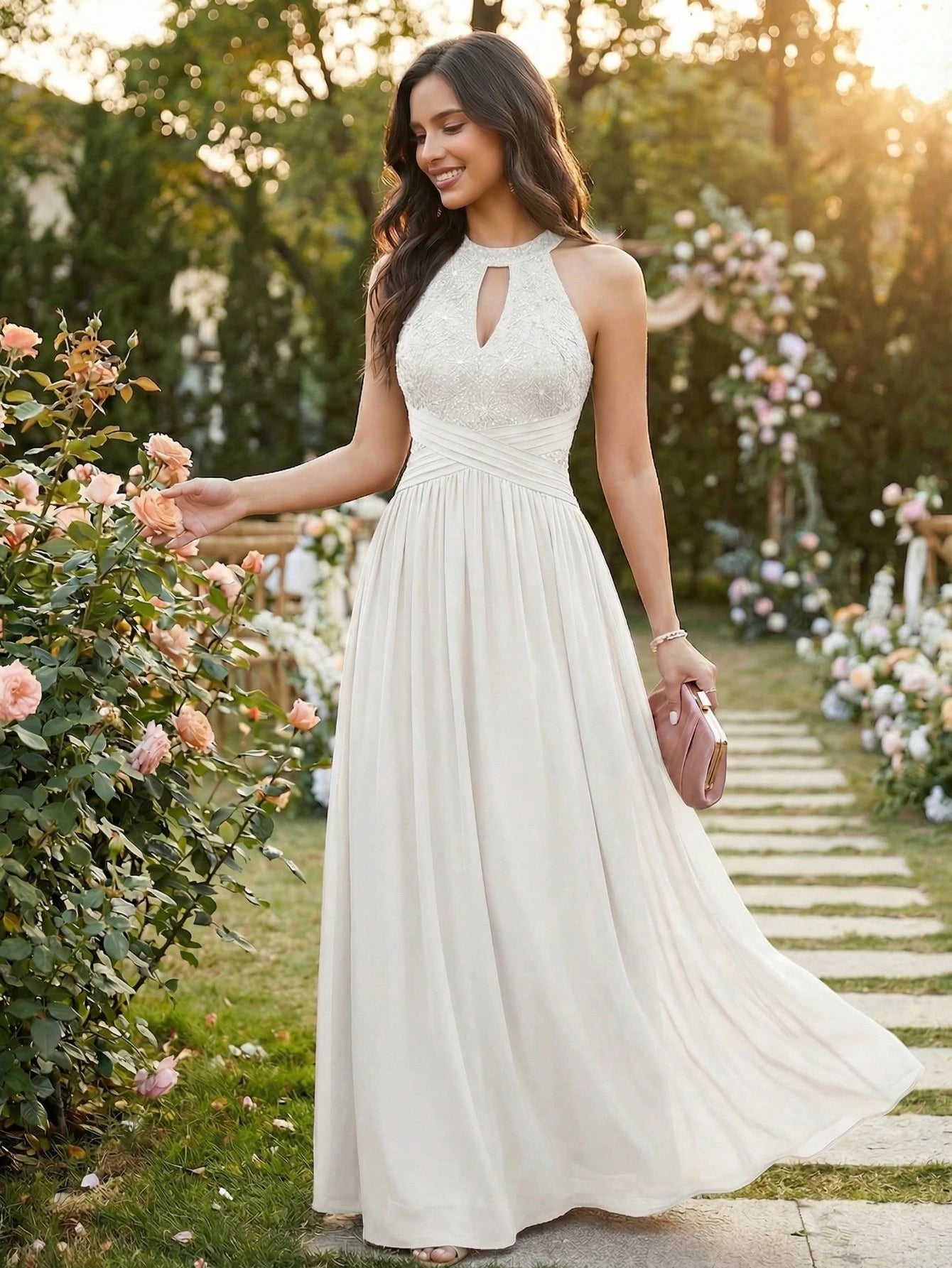YUMIBRAVO Elegant Wedding Dresses For Bride,Long White Dress For Women,Hollow Out Wedding Dress - image 2