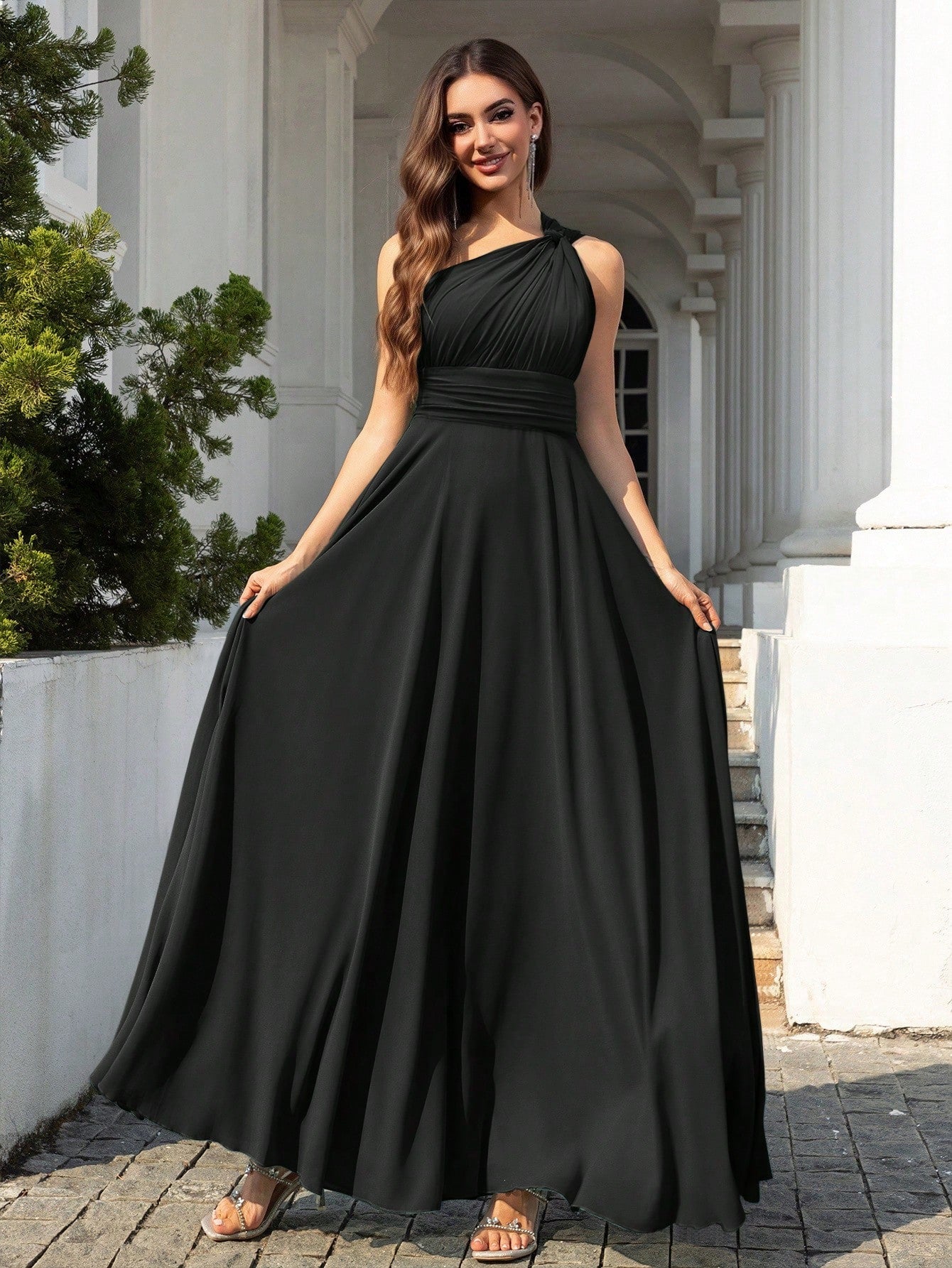 Volly Toych Elegant Sleeveless Long Bridesmaid Dress In Greyish Blue,