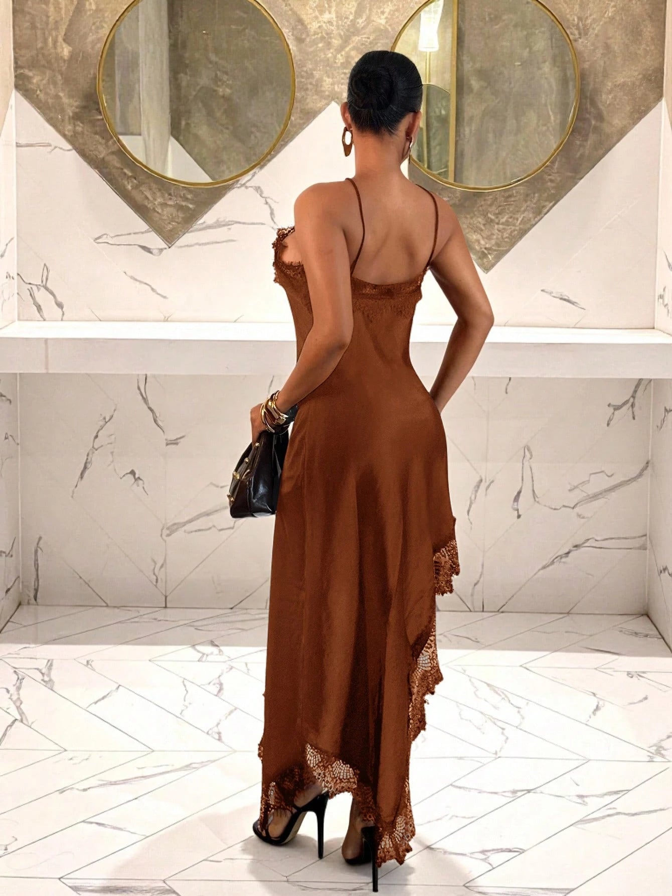 Slaydiva Women's Leopard Print Contrast Lace Sexy Halter Neck Long Dress - image 7