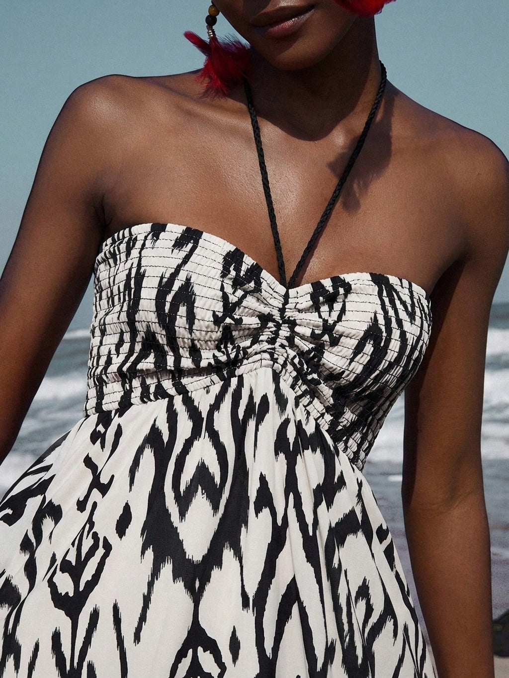 Frievida Chiffon Tie-Dye Print Halter Neck Tie-Up Sleeveless Vacation