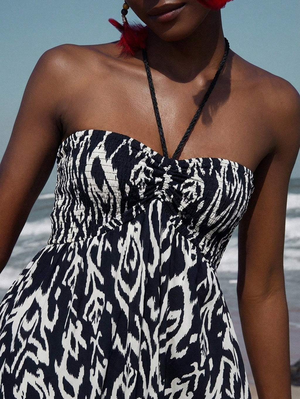 Frievida Chiffon Tie-Dye Print Halter Neck Tie-Up Sleeveless Vacation