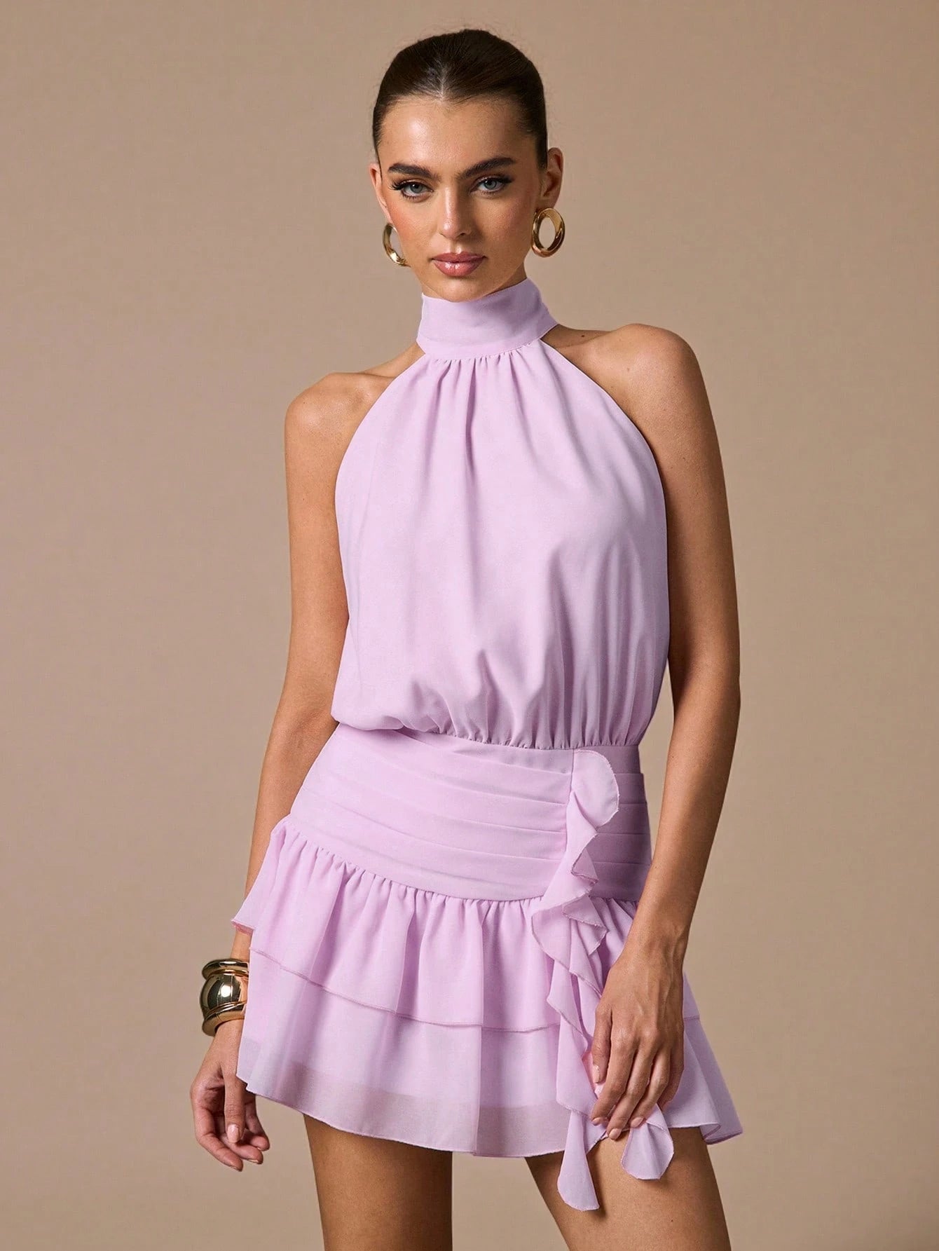 BAE Women's Tie-Dye Print Pleated Fitted Sleeveless Dress