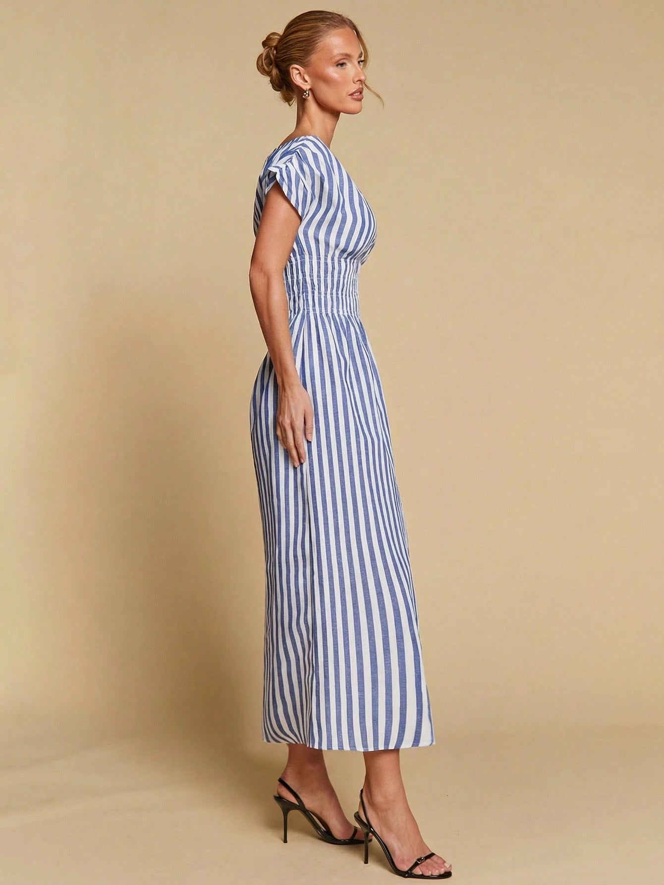 COSMINA Women's Elegant Striped Off Shoulder Cinched Waist Long