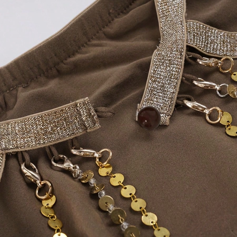 Nightclub Party Style Backless Dress With Metallic Chain Details, Loose Batwing Long Sleeves, Featuring Sexy - image 5