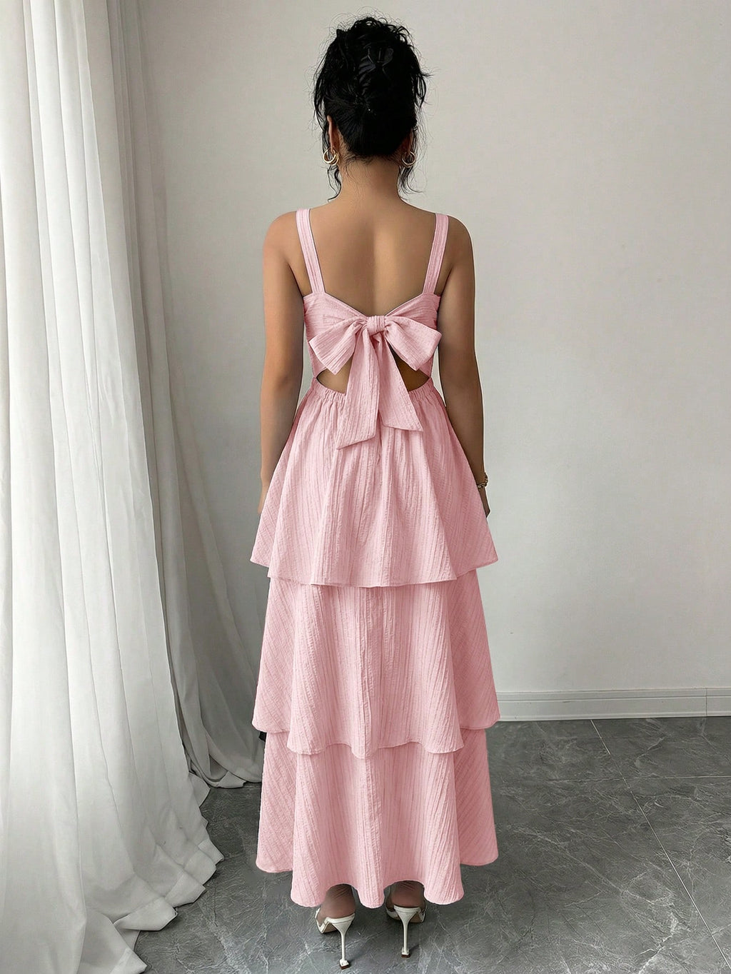 Elenzga Women's Elegant Sleeveless Layered Ruffle Dress, Textured Fabric, Suitable For Beach Dates, - image 2