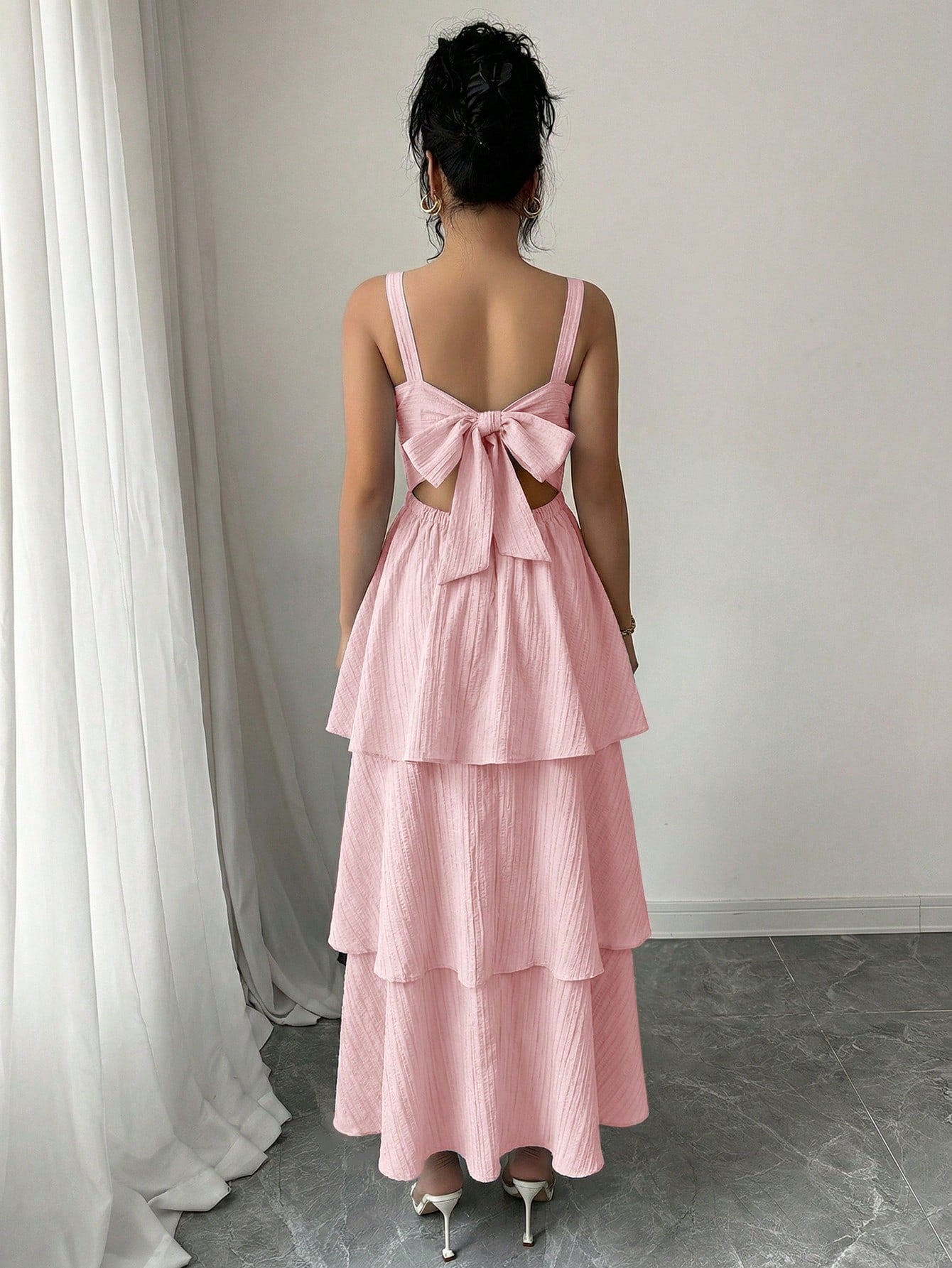 Elenzga Women's Elegant Sleeveless Layered Ruffle Dress, Textured Fabric, Suitable For Beach Dates, - image 2