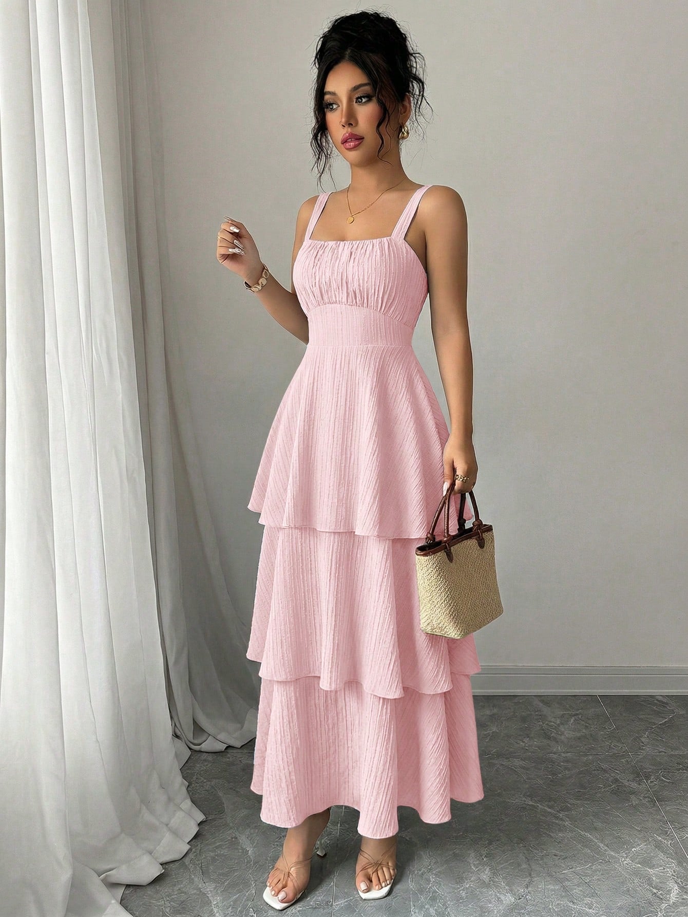 Elenzga Women's Elegant Sleeveless Layered Ruffle Dress, Textured Fabric, Suitable For Beach Dates, - image 4
