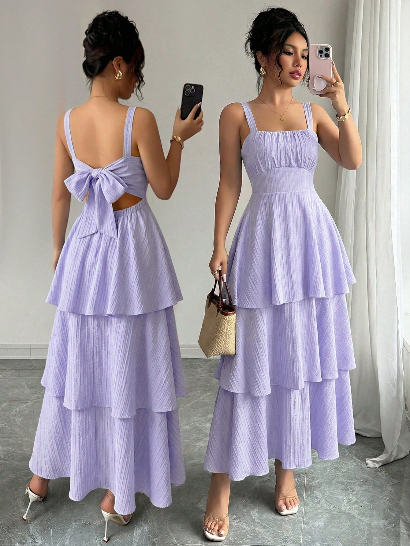 Elenzga Women's Elegant Sleeveless Layered Ruffle Dress, Textured Fabric, Suitable For Beach Dates, - image 11