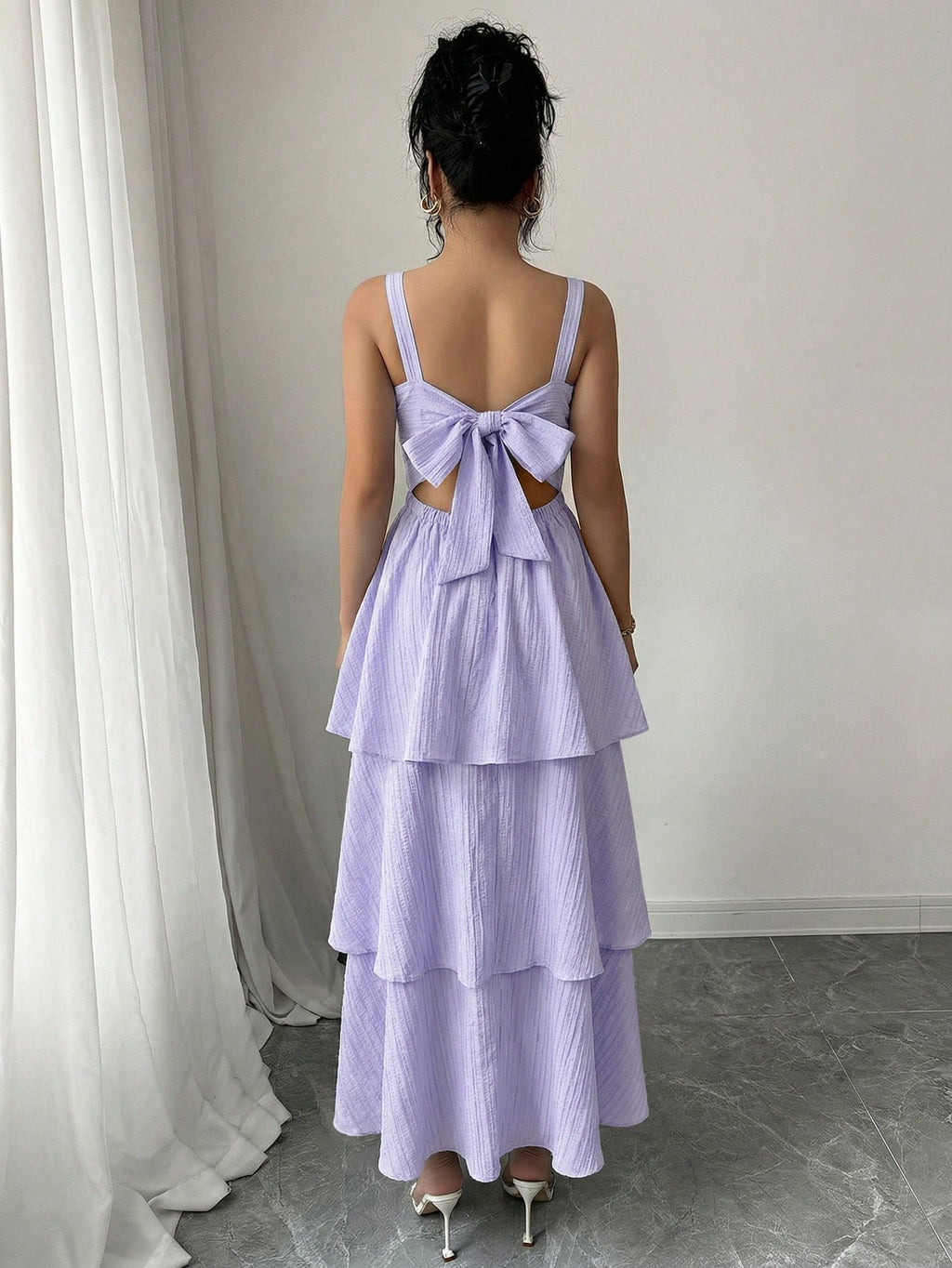 Elenzga Women's Elegant Sleeveless Layered Ruffle Dress, Textured Fabric, Suitable For Beach Dates, - image 12