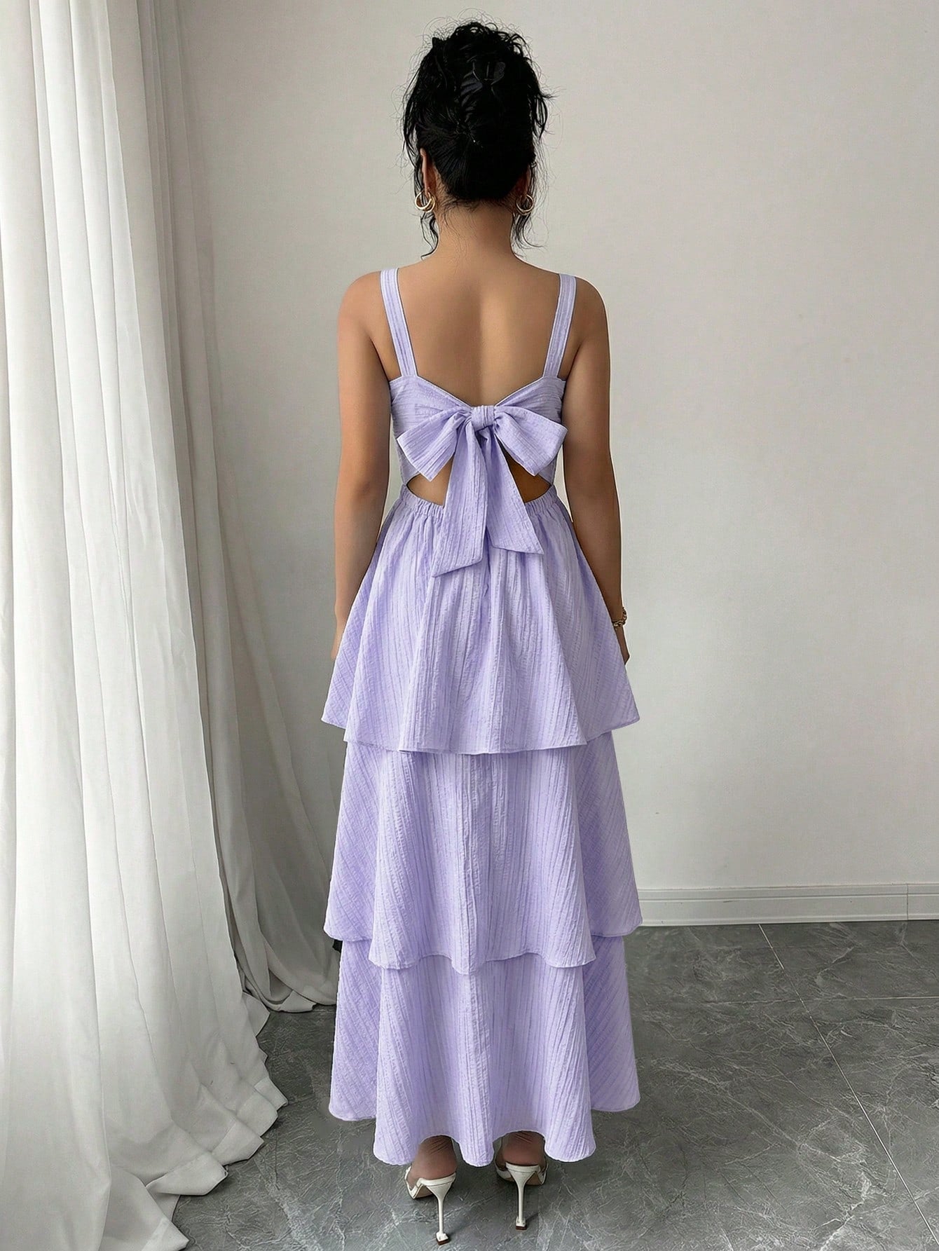 Elenzga Women's Elegant Sleeveless Layered Ruffle Dress, Textured Fabric, Suitable For Beach Dates, - image 12