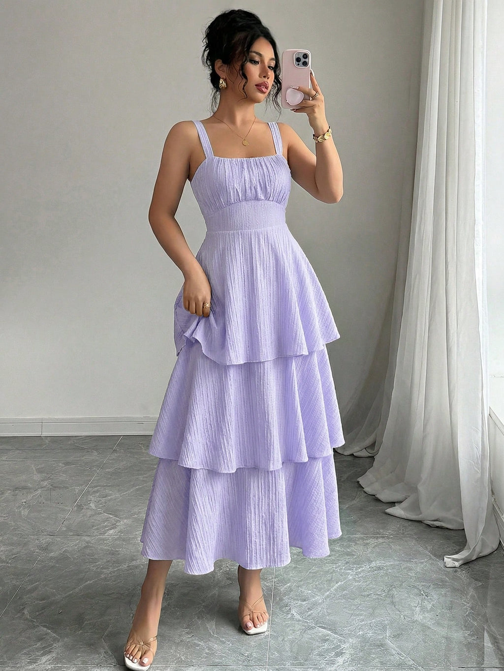 Elenzga Women's Elegant Sleeveless Layered Ruffle Dress, Textured Fabric, Suitable For Beach Dates, - image 13