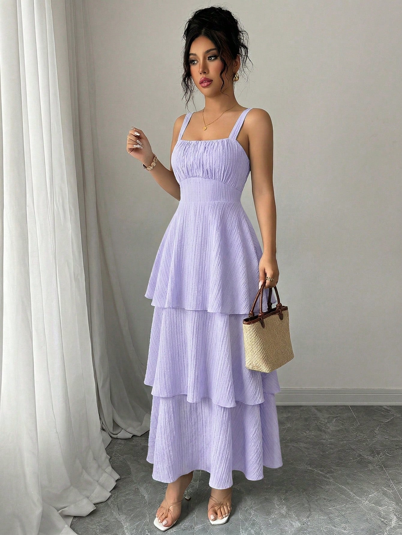 Elenzga Women's Elegant Sleeveless Layered Ruffle Dress, Textured Fabric, Suitable For Beach Dates, - image 14