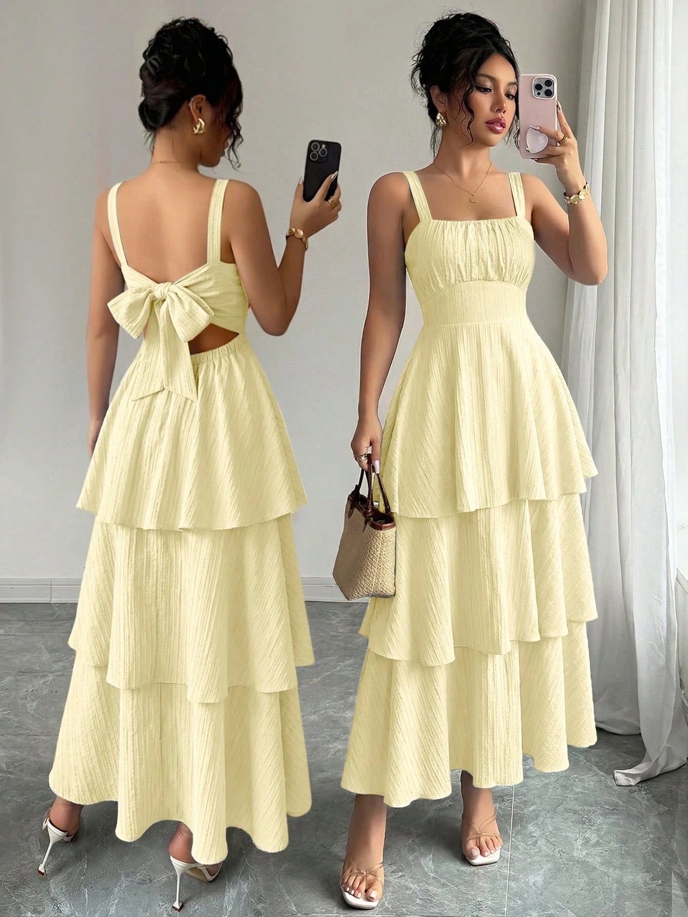 Elenzga Women's Elegant Sleeveless Layered Ruffle Dress, Textured Fabric, Suitable For Beach Dates, - image 19